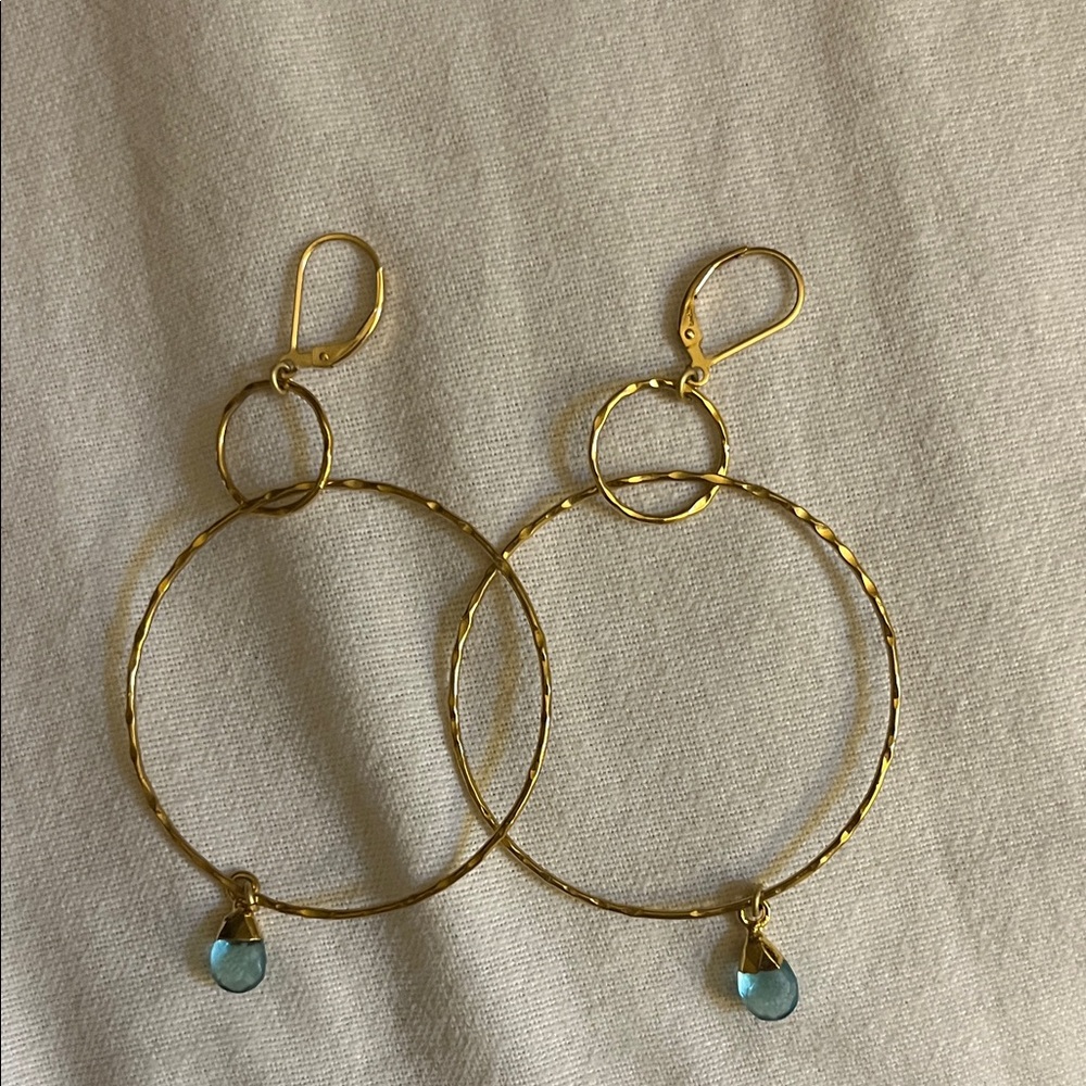 Gold Hoop Earrings with Blue Accents